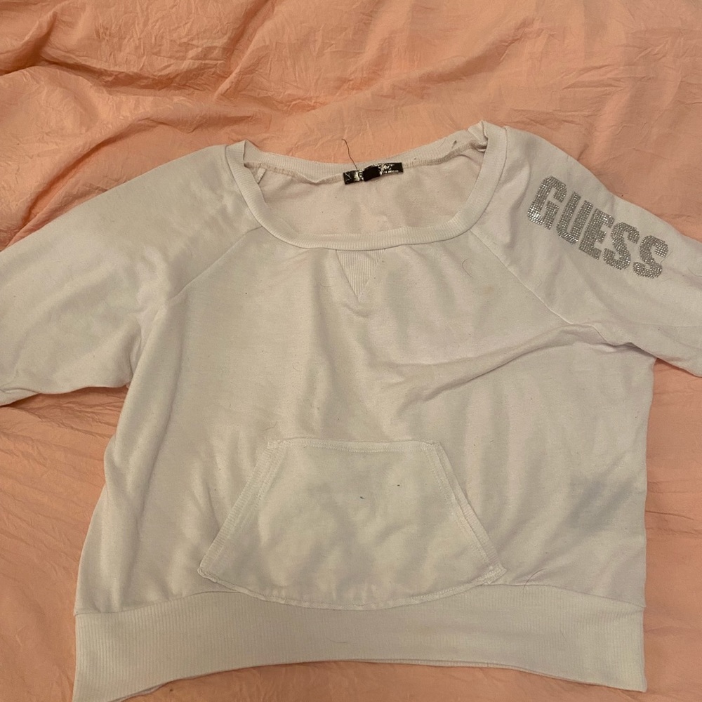 Over sized off the shoulder guess shirt